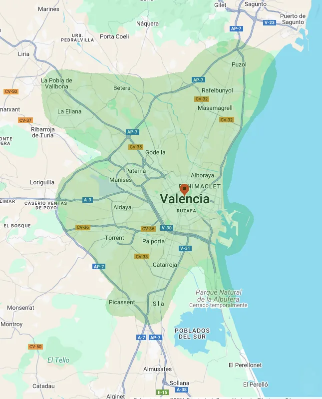 Map of Valencia service area